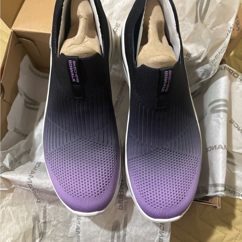 Skechers Go Walk Black and Purple Slip-Ons